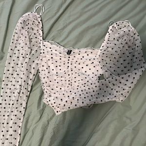 H&M Size XS Polka Dot Lined Mesh Off-The-Shoulder Crop Top